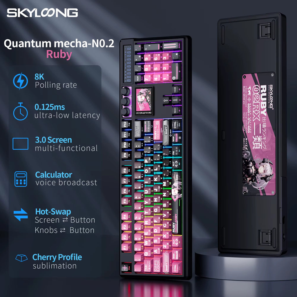 SKYLOONG GK104 Pro Full-Size 3-Mode Wireless Mechanical Keyboard with 3.0 Screen 3 Knobs Hot-Swappable Silent Switch PBT Keycaps
