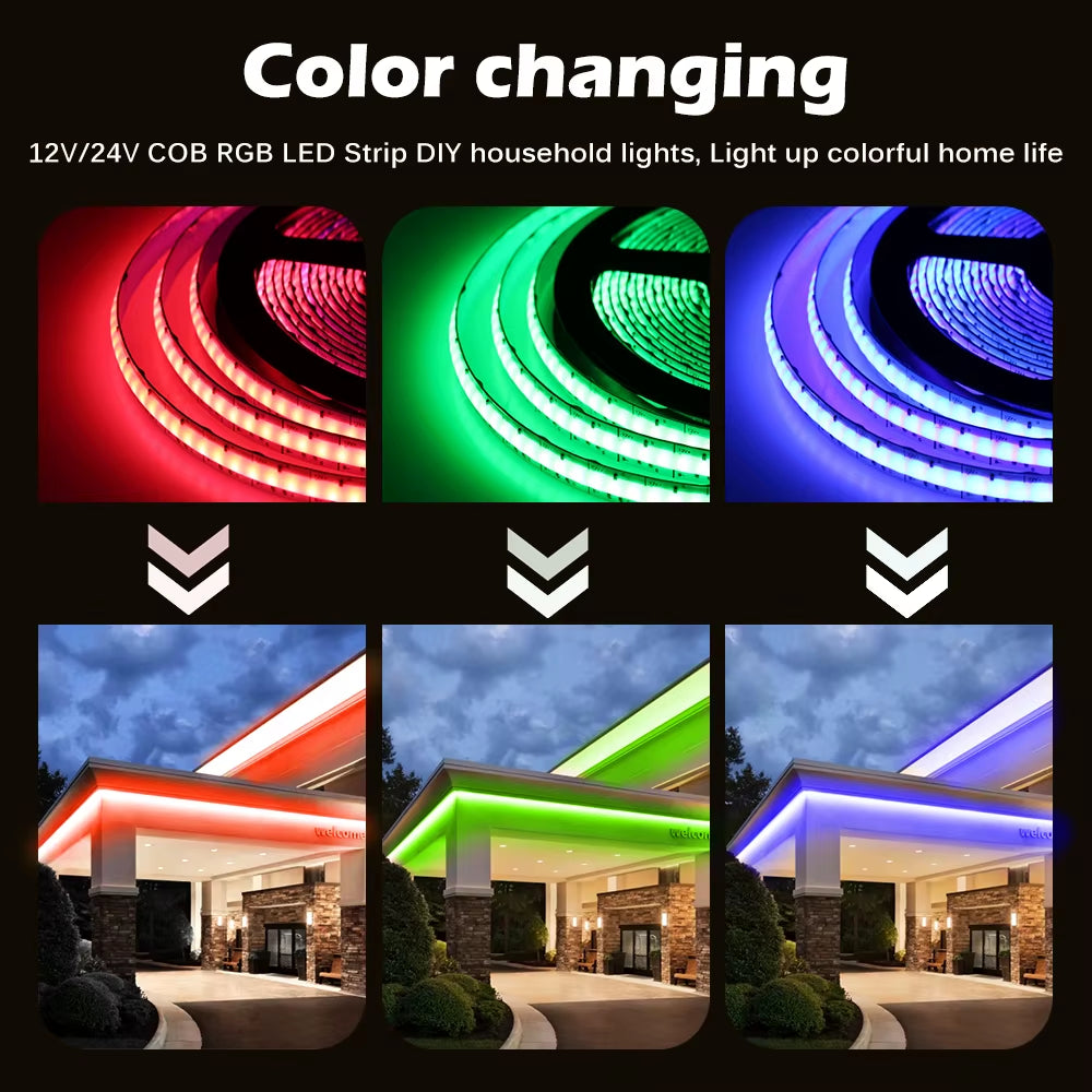 DC12V 24V 384 Leds COB LED Strip 630Leds RGB Flexible COB LED Lights Red / Greeen / Blue / Ice Blue / Pink / Gold LED Tape 5M.