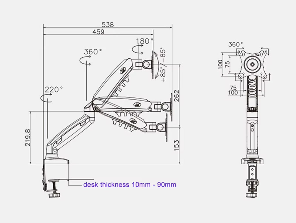 NB NEW F80 17-30" 2-9Kg Dual Arm Air Press Gas Spring Vesa 100X100 Monitor Desk Mount Stand Clamp Grommet Base PC Desk Holder